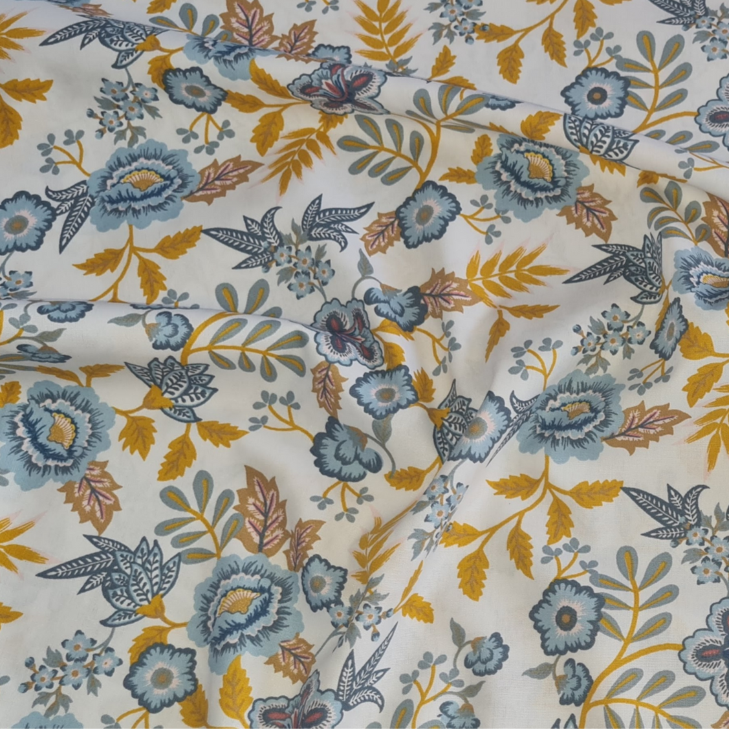 Popeline de coton - Fleurs bleues